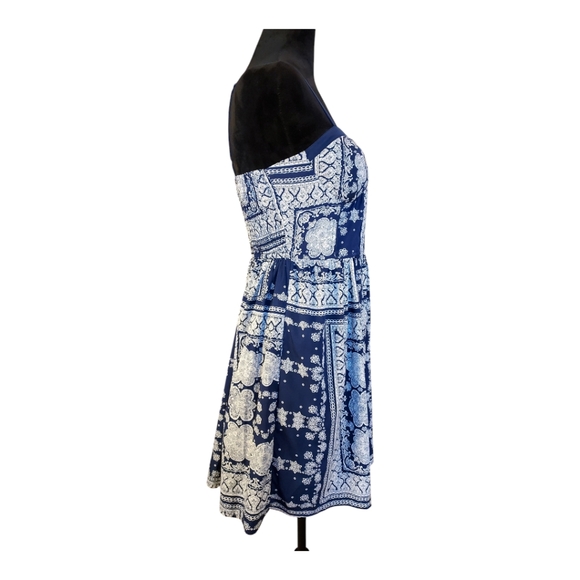 Band of Gypsies Navy Blue & White Paisley Bandana Sleeveless Mini Dress Size L - Picture 3 of 10